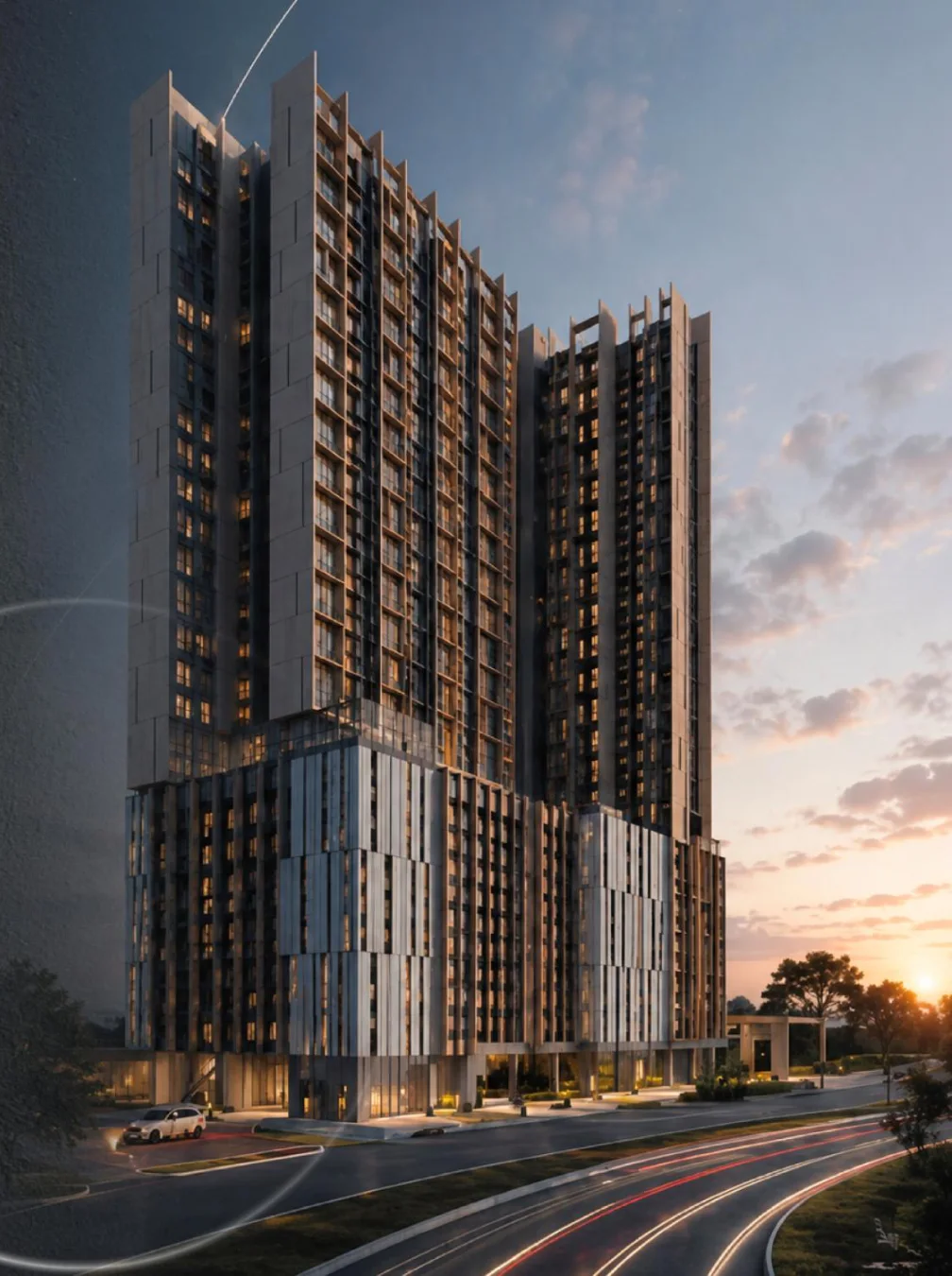 The Celestz tower at Kebun Teh at dusk, artist's impression