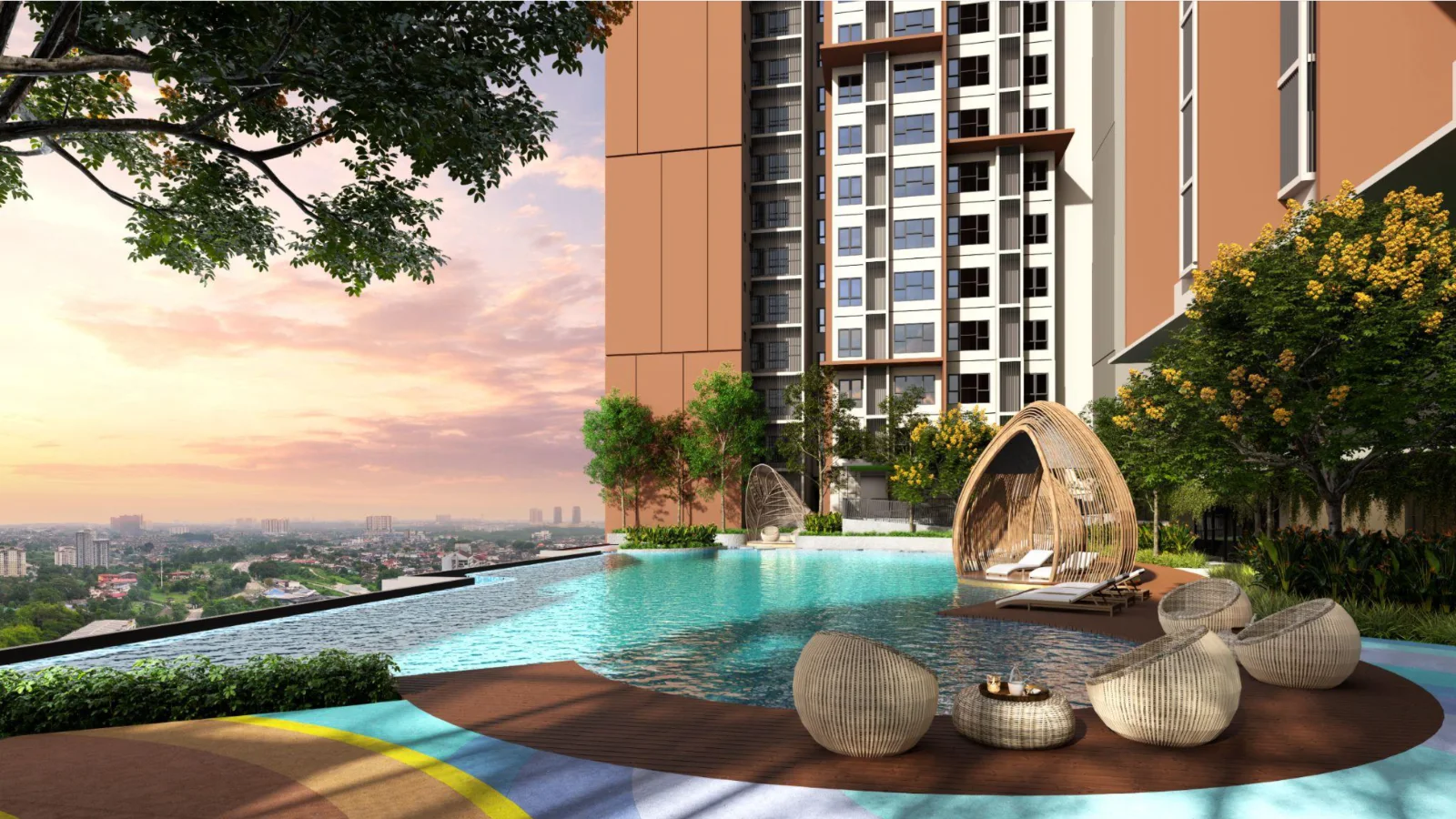 The Asteriaz & The Celestz phase 1 pool deck with nest seating, artist's impression