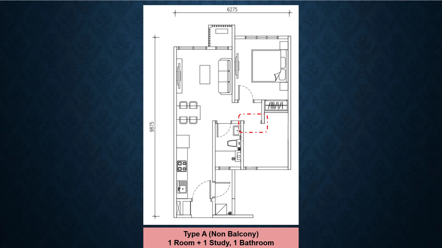 The Asteriaz & The Celestz floor plan Asteriaz Type A, 560 sq ft, 1 bed + study, 1 bath