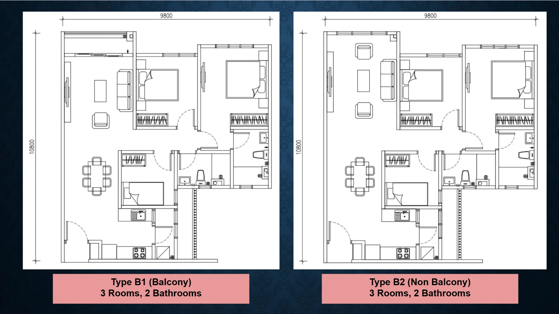 The Asteriaz & The Celestz floor plan Asteriaz Type B1 / B2, 915 sq ft, 3 bed, 2 bath
