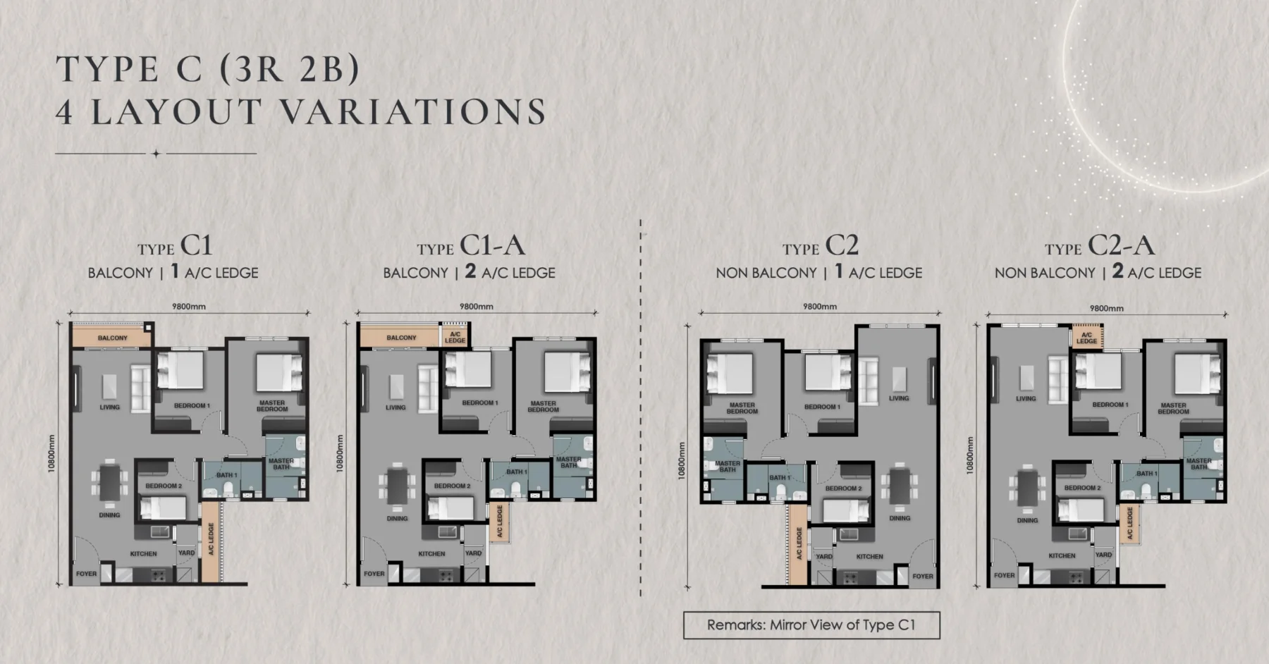 The Asteriaz & The Celestz floor plan Celestz Type C variants, 915 sq ft, C1, C1-A, C2, C2-A